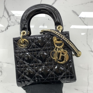 DIOR BAG LADY MINI PATENT CHAIN BLACK GHW NYLON INTERIOR 2WAY 15-BO-0213