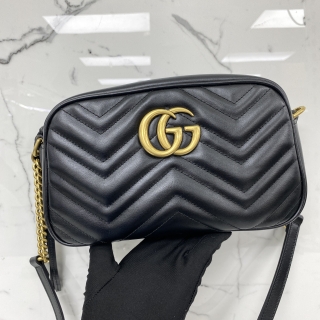 GUCCI BAG MARMONT 447632 CHAIN SHOULDER CAMERA BLACK