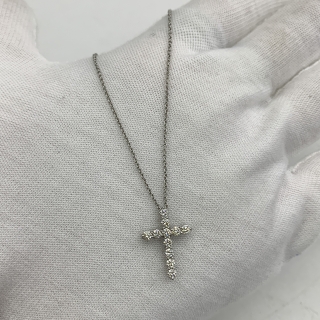 TIFFANY FINE JEWELRY NECKLACE PT950  DIAMOND CROSS PENDANT SMALL 3.36G