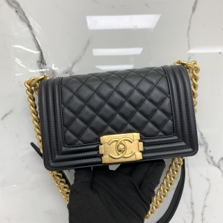 CHANEL BAG BOY LAMBSKIN SMALL 20CM GHW BLACK RFID MICROCHIP BLACK KTKUU126