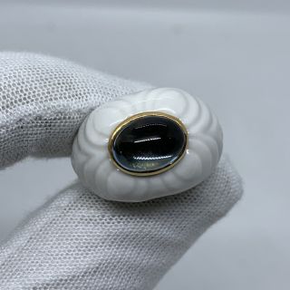 BVLGARI FINE JEWELRY RING 750 CHANDRA WHITE CERAMIC BLUE TOPAZ