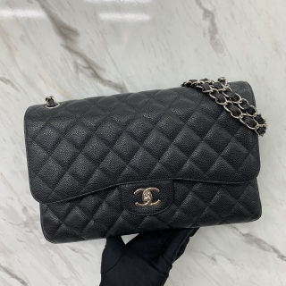 CHANEL BAG CLASSIC FLAP CAVIAR JUMBO 30CM DOUBLE FLAP/WFLAP SHW BLACK NO.15 (W/CARD)