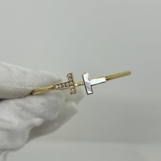 TIFFANY FINE JEWELRY BRACELET TWIRE DIAMOND/MOP 0.11CT YG750 8.3G