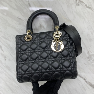 DIOR BAG LADY LAMBSKIN FLAP 2WAY BLACK GHW 88-MA-0272