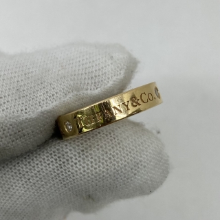 TIFFANY FINE JEWELRY RING 750 3PD LOGO FLAT BAND  4.6G
