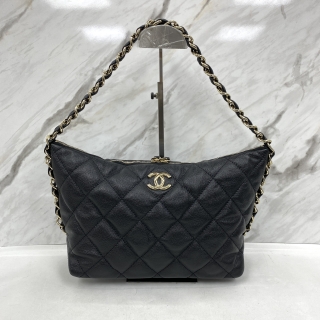 CHANEL BAG AS4320 CAVIAR HOBO CHAIN SHOUDLER BLACK GHW RFID UKGA2HUE