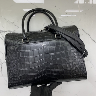 YSL BAG 625449 DUFFLE BRIEFCASE IN CROCODILE-EMBOSSED MATTE LEATHER 2WAY