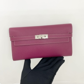HERMES SLG KELLY WALLET PINK EPSOM SQUARE P SHW BICOLOR