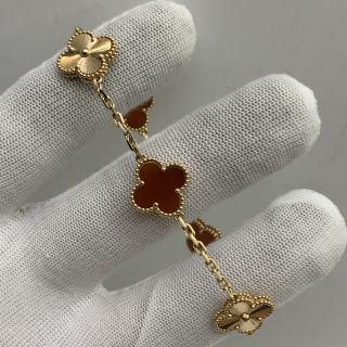 VAN CLEEF & ARPELS FINE JEWELRY BRACELET VINTAGE ALHAMBRA 5 MOTIFS RG CARNELIAN NO CERTIFICATE 14.11G JF316365