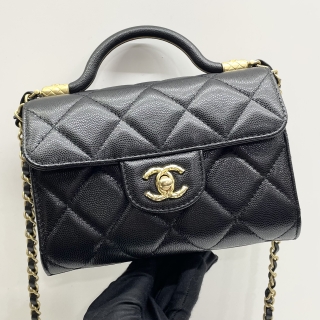 CHANEL BAG MATELASSE AS4956 CAVIAR MINI FLAP TOP HANDLE 2WAY CHAIN SHOULDER BLACK GHW MICROCHIP TN0G1PA2