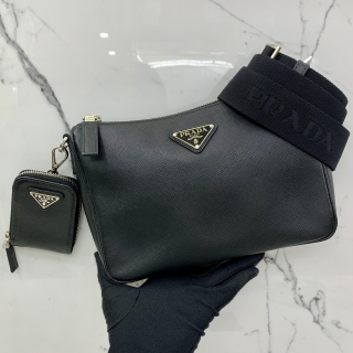 PRADA BAG SAFFIANO 2VH113 CROSSBODY SHOULDER BLACK WITH POUCH