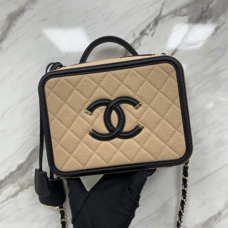 CHANEL BAG FILIGREE A93343 CAVIAR SKIN MEDIUM VANITY BEIGE CHAIN 2WAY NO.29 W/CARD 29819779