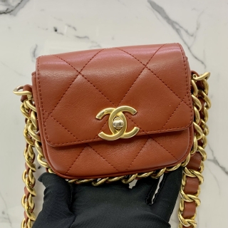 CHANEL BAG AS2833 MINI 12CM FLAP CHAIN SHOULDER RED MICROCHIPPED UKT5757J