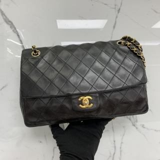 CHANEL BAG LAMBSKIN CLASSIC FLAP BLACK NO.3 NO CARD GHW