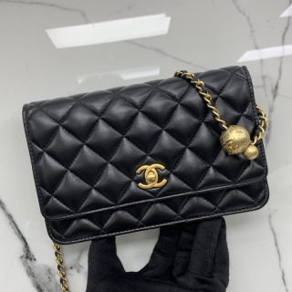 CHANEL BAG LAMBSKIN AP1450 WALLET ON CHAIN CRUSH BLACK GHW P2LP9X1A