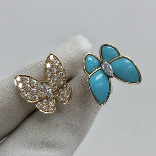 VAN CLEEF & ARPELS FINE JEWELRY RING TWO BUTTERFLY BETWEEN THE FINGER LIGHT BLUE YG750 W/DIAMONDS FULLSET 2023 8.39G JF240333