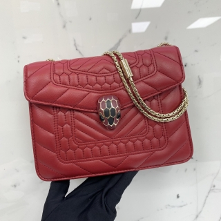 BVLGARI BAG SERPENTI CHAIN SHOULDER LAMBSKIN W/MIRROR RED
