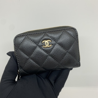 CHANEL SLG CAVIAR SKIN CARD COIN HOLDER ZIP COMPACT  MICROCHIPPED G2K8U0U5