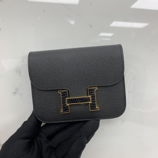 HERMES SLG CONSTANCE SLIM LIZARD TOUCH BLACK W STAMP W/POUCH