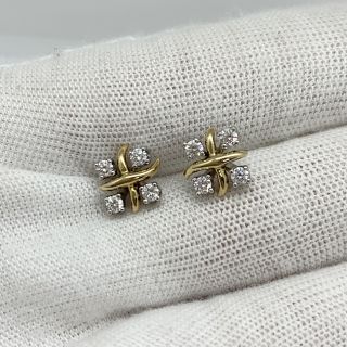 TIFFANY FINE JEWELRY EARRINGS SCHLUMBERGER, LYNN DIAMONDS 0.28CT PT950 AU750 3.3G