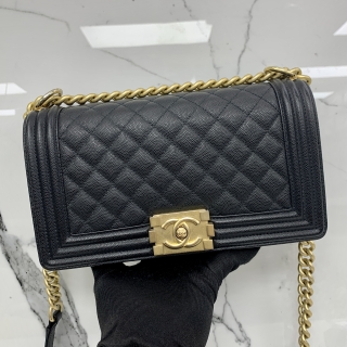 CHANEL BAG BOY CAVIAR SKIN A67086 25CM OLD MEDIUM CHAIN SHOULDER GHW NO.26 W/CARD 26768305