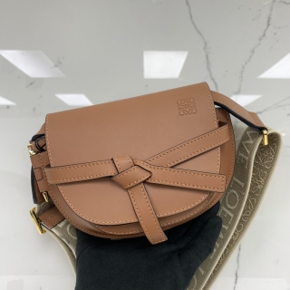 LOEWE BAG GATE DUAL MINI W/ANAGRAM CANVAS STRAP TANN BROWN