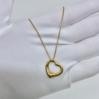 TIFFANY FINE JEWELRY NECKLACE OPEN HEART 5P DIAMOND NECKLACE YG750 4.3G