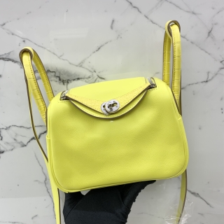 HERMES BAG LINDY MINI 20 TOUCH ALLIGATOR SWIFT YELLOW PHW U STAMP