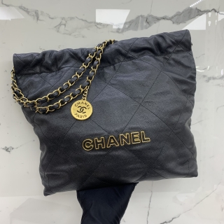 CHANEL BAG CHANEL22 CAVIAR SMALL W/ POUCH BLACK GHW RFID MICROCHIPPED C1JU3K7C