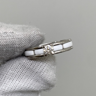 CHANEL FINE JEWELRY RING WHITE CERAMIC W/1PC DIAMOND WG750 48# 20Q 07547