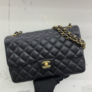 CHANEL BAG CLASSIC FLAP CAVIAR SKIN 30CM W DOUBLE FLAP JUMBO GHW NO 15 W/CARD 15674914