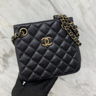CHANEL BAG AS3176  MINI BUCKET BAG, CAVIAR BLACK/GHW RFID. N92CL94