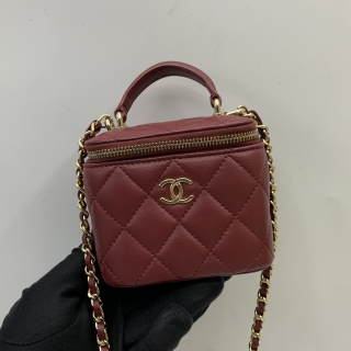 CHANEL BAG VANITY 2WAY MINI MATELASSE VANITY LAMBSKIN MARROON RFID X521K68C