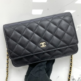 CHANEL SLG CAVIAR SKIN WALLET ON CHAIN GHW RFID
