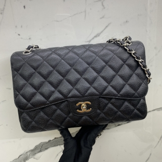 CHANEL BAG CLASSIC FLAP JUMBO CAVIARW FLAP NO17 BLACK SHW