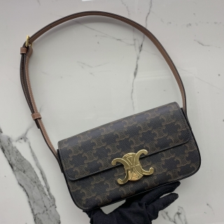 CELINE BAG TRIOMPHE ONE SHOULDER BAG CLAUDE IN TRIOMPHE CANVAS AND CALFSKIN TAN COLOUR