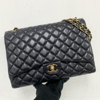 CHANEL BAG CLASSIC FLAP MAXI 33CM DOUBLE/W LAMBSKIN BLACK GHW NO.14 NO CARD 14678326