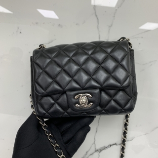 CHANEL BAG MATELASSE SQUARE MINI LAMBSKIN CHAIN SHOULDER BLACK SHW NO.29
