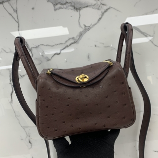 HERMES BAG LINDY MINI OSTRICH ROUGE SELLIER GHW Z STAMP ZAS895II
