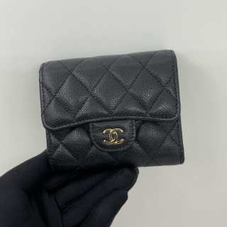 CHANEL SLG CAVIAR SKIN AP02298 TRIFOLD COMPACT WALLET MICROCHIP NC7225H9