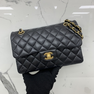 CHANEL BAG LAMBSKIN BLACK DOUBLE FLAP 23CM SMALL CHAIN SHOULDER   GHW NO.30 W/CARD 30722454