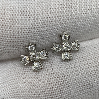 TIFFANY FINE JEWELRY EARRINGS FLOWER CROSS DIAMONDS 10PD PT950 2.85G
