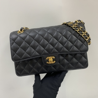 CHANEL BAG CLASSIC FLAP A01112 CAVIAR DOUBLE FLAP MEDIUM 25CM GHW NO.29 W/CARD