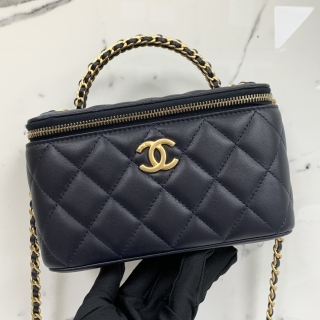 CHANEL BAG VANITY AP3012 LAMBSKIN 2WAY TOP HANDLE NAVY GHW RFID W/RECEIPT 2022