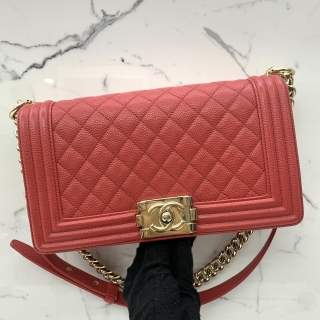 CHANEL BAG BOY CAVIAR MEDIUM 25CM RED GHW W/CARD NO.29 29071968