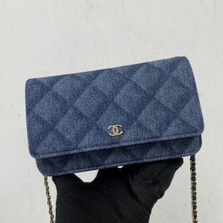CHANEL BAG DENIM MATELASSE WALLET ON CHAIN GHW MICROCHIPPED CAJKE7GA