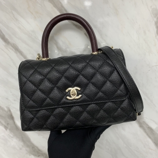 CHANEL BAG CAVIAR SKIN A92990 COCO HANDLE XS 23CM BLACK GHW MICROCHIPPED