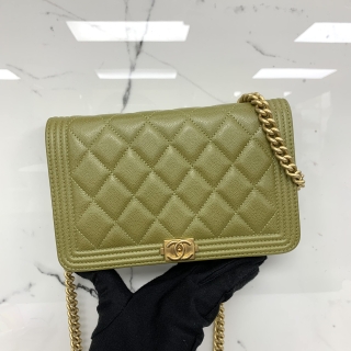 CHANEL BAG BOY CAVIAR SKIN WALLET ON CHAIN WOC RFID MICROCHIPPED GHW GREEN G4J85TJA