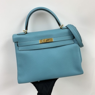 HERMES BAG KELLY 32 TAURILLON CLEMENCE BLEU SAINT CYR GHW T STAMP TNS006