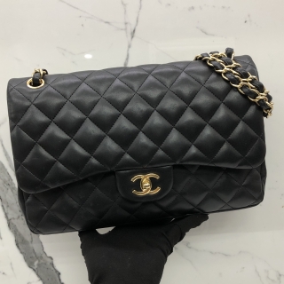 CHANEL BAG MATELASSE LAMBSKIN DOUBLE FLAP 30CM CHAIN SHOULDER BLACK NO.14 W/CARD 14335155